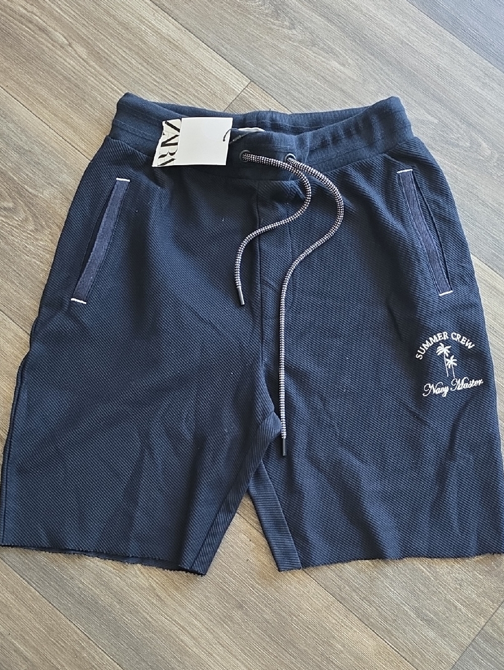 Zara Navy Drawstring Knit Bermuda Shorts